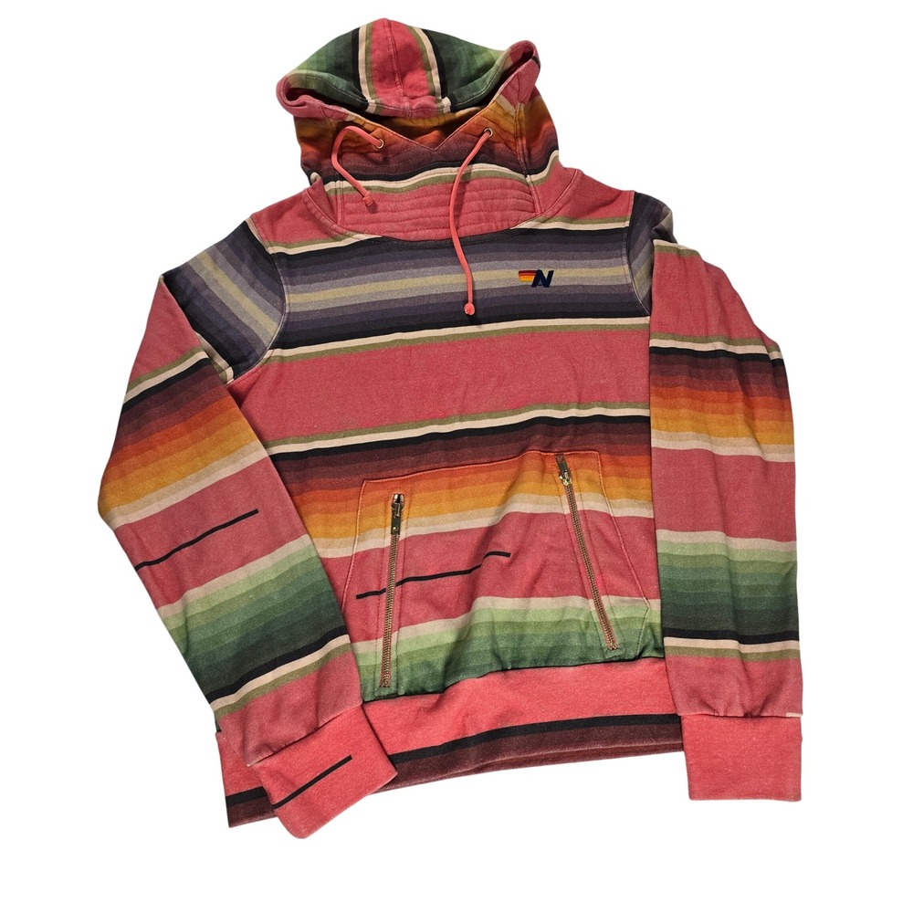 Aviator Nation Womens Baja Stripe Zip Pocket Hoodie Multi Color Size M